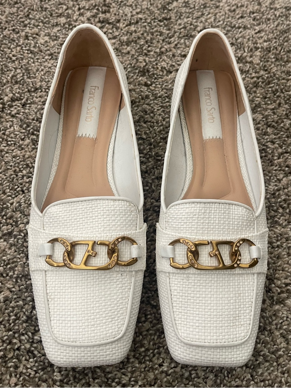 Women’s Franco Sarto Tiari Chain Square Toe Woven Loafer White Size 8